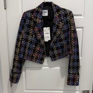 Zara Black Multicolor Tweed Blazer